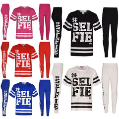 Girls Top Kids Designer's #Selfie Fashion T Shirt Top & Legging Set 7-13 Years