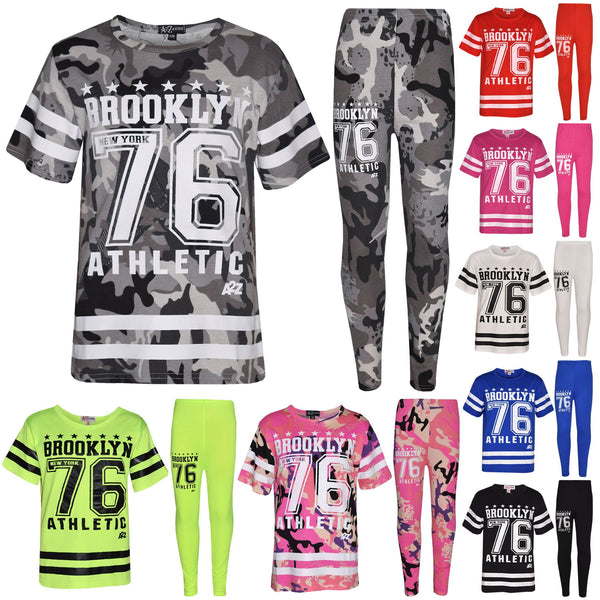 Girls Top Kids Designer's Brooklyn 76 Athletic T Shirt Top & Legging Set 7-13 Yr