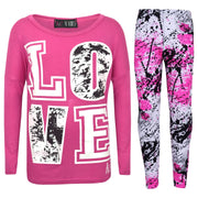 A2Z 4 Kids Girls Love Print Top Short Sleeve T-Shirt & Splash Print Fashion Leggings Set Age 5-13 years