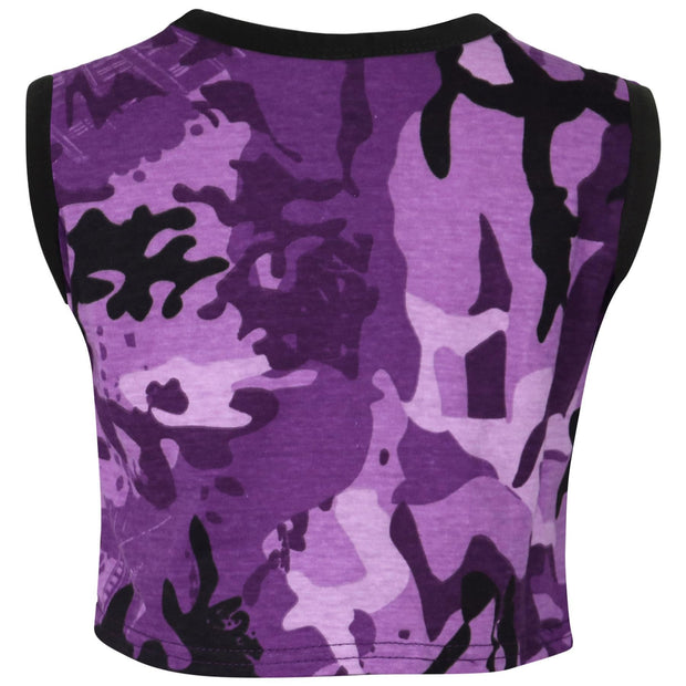 A2Z 4 Kids Girls Shorts Set 100% Cotton Contrast Taped Trendy Fashion Summer Camouflage Purple T Shirt Top and Hot Short Pants Outfit Set New Age 5 6 7 8 9 10 11 12 13 Years