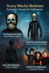 Boys Girls Mecha Skeleton Halloween Costume with Skull Mask Scary Jumpsuit 3-14