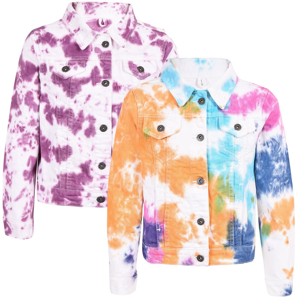 Kids Girls Fashion Denim Jacket Coat Jeans Long Sleeve Acid Wash Tie Dye Gifts