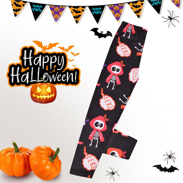 Girls Halloween Legging Spider Web Skull Print Leggings Fancy Costume 3-13 Years