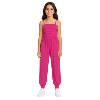 Girls Jumpsuit Kids Plain Color Trendy Playsuit All In One Jumpsuits 5-13 Years