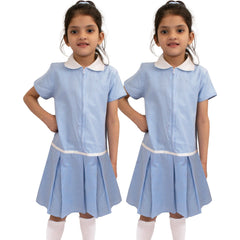 Kids Girls 2 Pack Uniform School Zip Up Gingham Dress With Matching Scrunchies