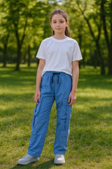 Kids Girls Cargo Trousers Elasticated Waist Comfortable Joggers Activewear Pants