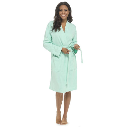 Ladies Waffle Texture Dressing Gown Soft Lightweight Robe with Belt & Pockets