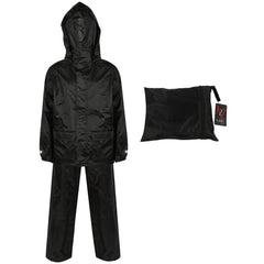 Kids Boys Girls Waterproof Hooded Rain Suit Jacket & Pants Set with Bag 3-14 Yrs
