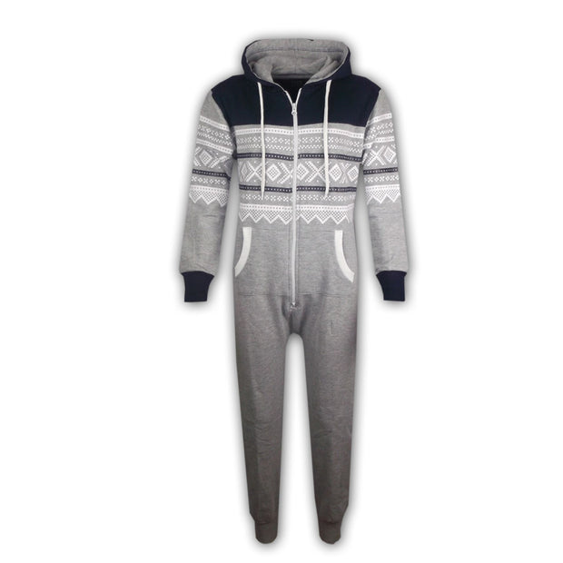 Kids Girls Boys Aztec Snowflake Print Hooded Onesie All In One Jumpsuit Age 5 6 7 8 9 10 11 12 13 Years