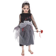 A2Z 4 Kids Girls Zombie Bride Halloween Fancy Dress Attire Bloody Eerie Corps Gown with Artificial Flowers and Bridal Veil Spooky Children's Halloween Outfit for Girls - A2Z 4 Kids