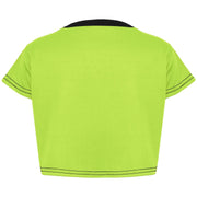 A2Z 4 Kids Black and Neon Green Crop Top And Shorts Set Contrast Colour Short Sleeves T Shirt Summer Outfit 2 Piece Activewear Girls Boys Age 5-13 years