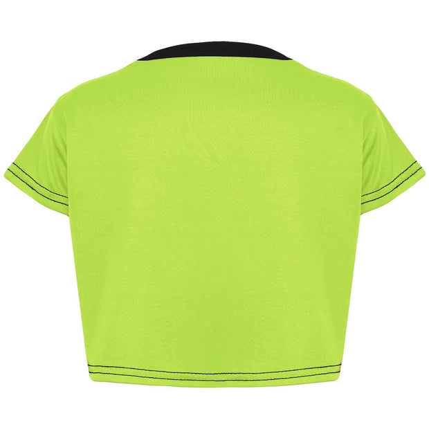 A2Z 4 Kids Black and Neon Green Crop Top And Shorts Set Contrast Colour Short Sleeves T Shirt Summer Outfit 2 Piece Activewear Girls Boys Age 5-13 years