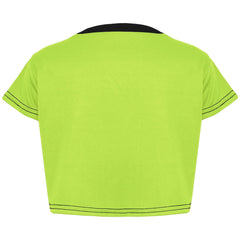 A2Z 4 Kids Black and Neon Green Crop Top And Shorts Set Contrast Colour Short Sleeves T Shirt Summer Outfit 2 Piece Activewear Girls Boys Age 5-13 years