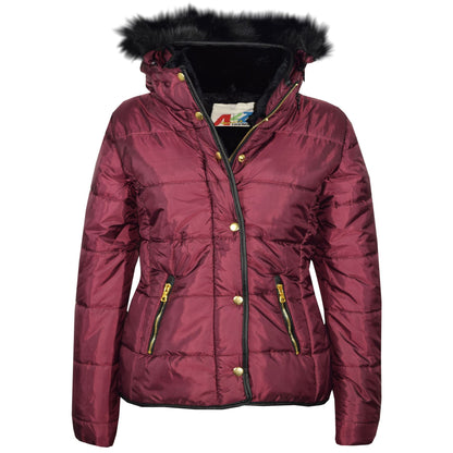 Kids  Girls Padded Puffer Quilted Coat Faux Fur Collar For  Girls Age 3-13 Years