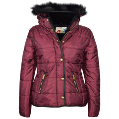 Kids  Girls Padded Puffer Quilted Coat Faux Fur Collar For  Girls Age 3-13 Years