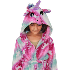 Kids Girls Unicorn Hooded Bathrobe Relax Gown 3D Xmas Cosplay Costume Loungewear