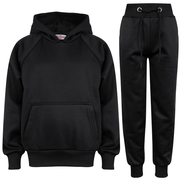 A2Z 4 Kids Girls Boys Unisex Plain Tracksuit Black Hooded Sweat Hoodie & Bottom Gymwear Jogging Suit Joggers Age 5 6 7 8 9 10 11 12 13 Years