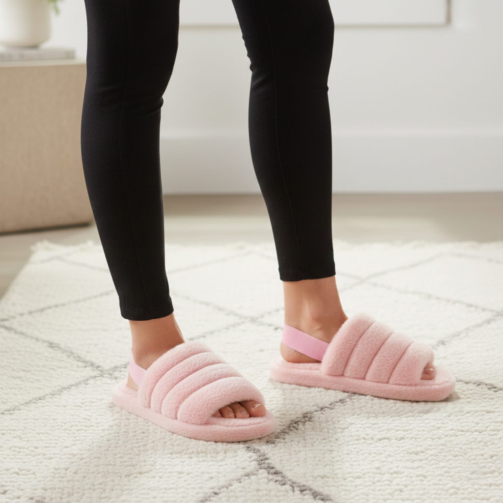 A2Z Women Sliders Fluffy Faux Fur Peep Toe Warm Winter Soft Cosy Ladies Slippers