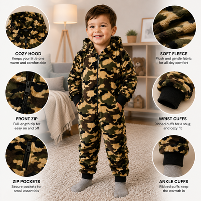 Kids Girls Boys A2Z Onesie One Piece Soft Fluffy Camouflage All In One Jumpsuit