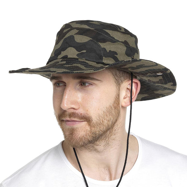 Mens Sun Hats Safari Protection Hat Cotton Breathable With Adjustable Chin Strap