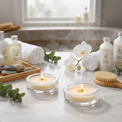 A2Z Round Glass Candle Holder Plate Clear Tea Light Display Tray