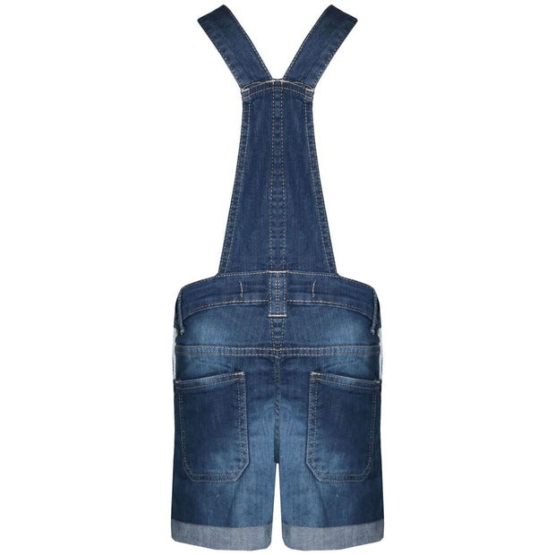 Kids Girls Denim Stretch Dungaree Shorts Jumpsuit Playsuit All In One 7-13 Years
