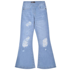 Kids Girls Denim Jeans Comfort Stretchy Flared Bell Bottom Ripped Fashion Pants