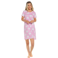 A2Z Ladies Short Sleeves Nightie Star Cotton Jersey Nightshirts Night Dress 8-22