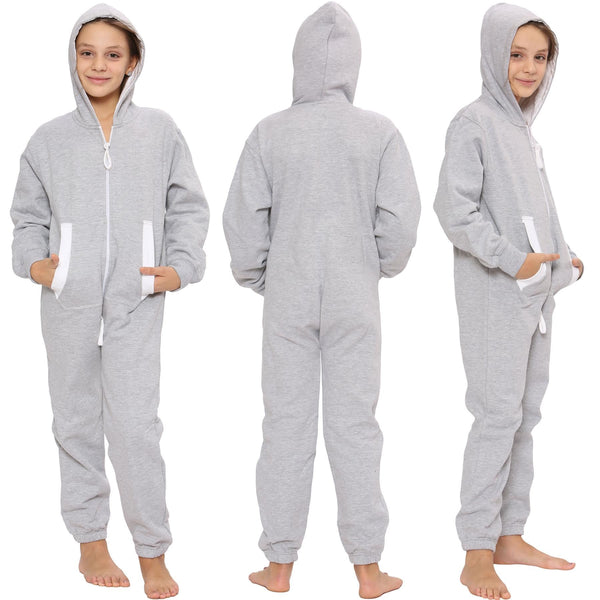 A2Z Onesie One Piece Kids Grey Pyjamas Sleepsuit Costume Girls & Boys 5-13 Years