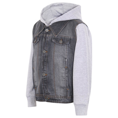 Kids Boys Denim Jacket Fleece Long Sleeves Hooded Stylish Jeans Coat For 2-13 Yr