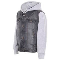 Kids Boys Denim Jacket Fleece Long Sleeves Hooded Stylish Jeans Coat For 2-13 Yr