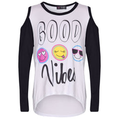 Girls Top Kids Good Vibes & Emojis Print T Shirt Tops & Jegging Set 7-13 Years