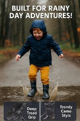 A2Z 4 Kids Boys Camouflage PVC Rain Boots Waterproof Mid-Calf Anti-Slip Wellies