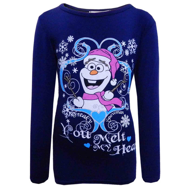New Kids Girls Christmas T Shirt Freaky Snowman "You Melt My Heart" Fashion Top