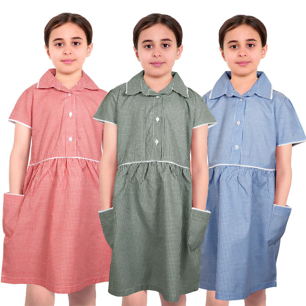 Kids Girls Gingham School Dress Check Dresses With Matching Scrunchies 2-14 - A2Z 4 Kids