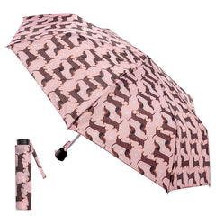 Ladies Supermini Folding Umbrella Sausage Dog AOP Lightweigh 50cm Compact Brolly