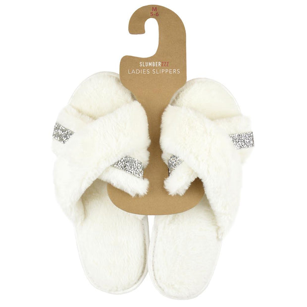 Women Crossover Slippers With Cozy Fur Memory Foam Fluffy Comfortable Sliders