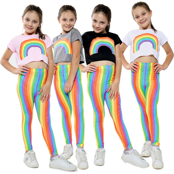 Kids Girls Crop Top & Legging Set Rainbow Fashion Two Piece Outfit Clothing Set