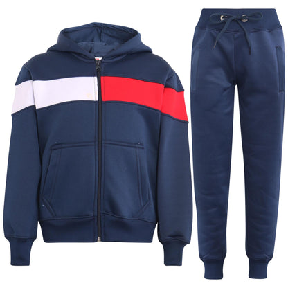 Kids Girls Boys Tracksuit Contrast Panelled Hoodie & Bottom Jogging Suits