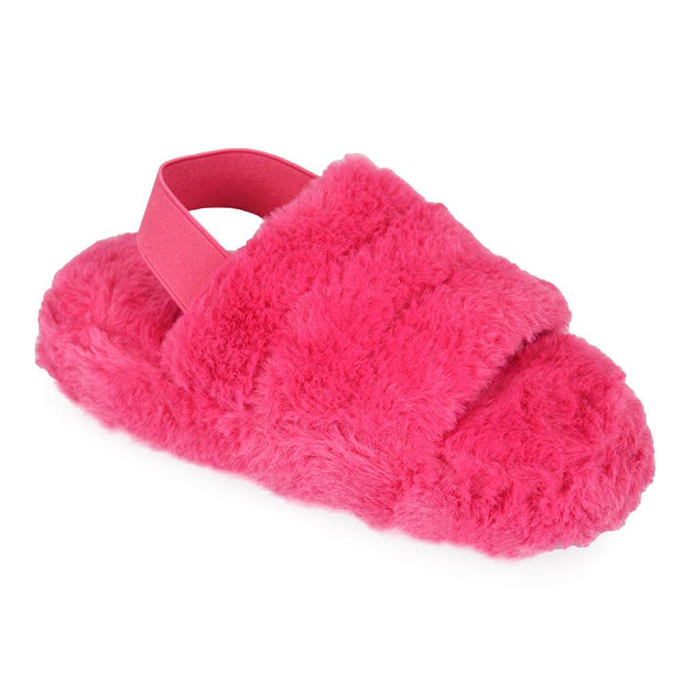 A2Z 4 Kids Girl Boys Fuzzy Slippers Faux Fur Quilted Sliders Backstrap Sliders