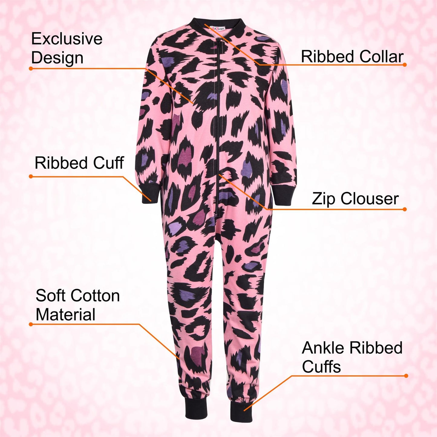 A2Z Onesie One Piece Kids Pyjamas Sleepsuit Leopard Print Costume For Girls