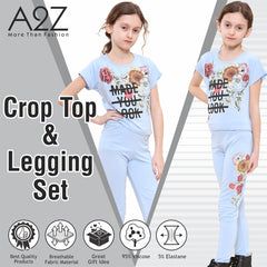 Girls Top Kids Short sleeves Made You Look Print Crop Top & Legging Set 5-13 Yrs