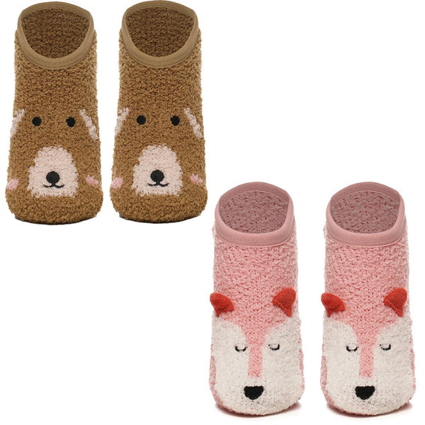 A2Z Ladies 2 Pack Animal Novelty Slipper Socks Non-Slip Winter Warm Cosy Socks