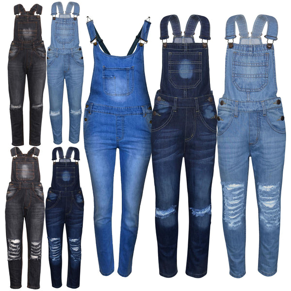 Kids Girls Denim Stretch Dungaree Jumpsuit Playsuit All In One Jeans 7-13 Years