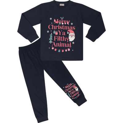 A2Z 4 Kids Girls Christmas Pyjamas Children PJs 2 Piece Festive Set Ya Filthy Animal Santa Print Navy Lounge Suit for Children Unisex Top Bottom Pyjamas Loungewear Gifts Age 2-3, 3-4, 5-6, 7-8, 9-10, 11-12 & 13 Years