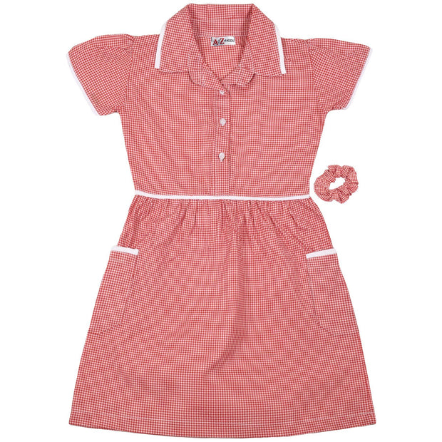 Kids Girls Gingham School Dress Check Dresses With Matching Scrunchies 2-14 - A2Z 4 Kids