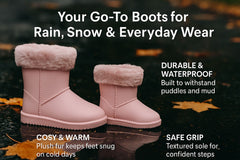 Kids Girls Ladies Warm Rain Boots with Faux Fur Lining Waterproof PVC Mummy Boot