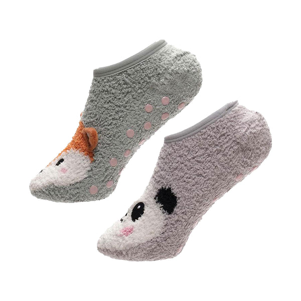 A2Z Ladies 2 Pack Animal Novelty Slipper Socks Non-Slip Winter Warm Cosy Socks
