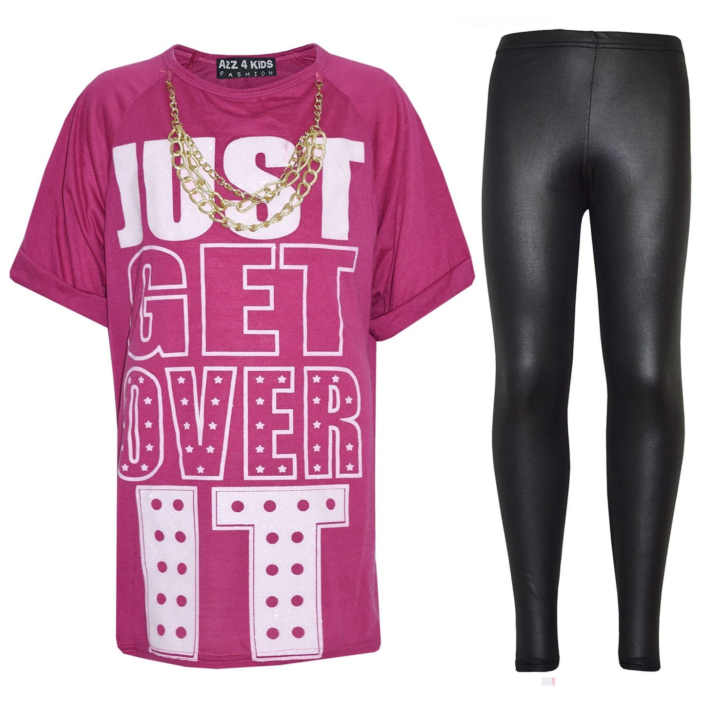 Girls Top Kids Designer's Just Get Over It T Shirt & Fashion Legging Set 7-13 Yr