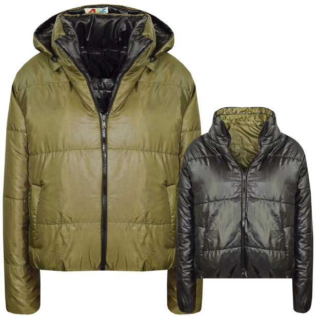 Girls Jackets Kids Reversible Cropped Hooded Padded Puffer Jacket Coat 5-13 Year